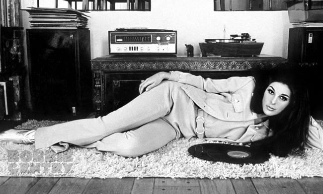 Bobbie at home with her record collection 1968