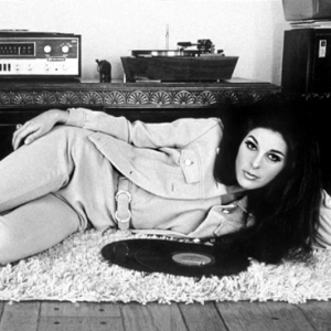 Bobbie at home with her record collection 1968